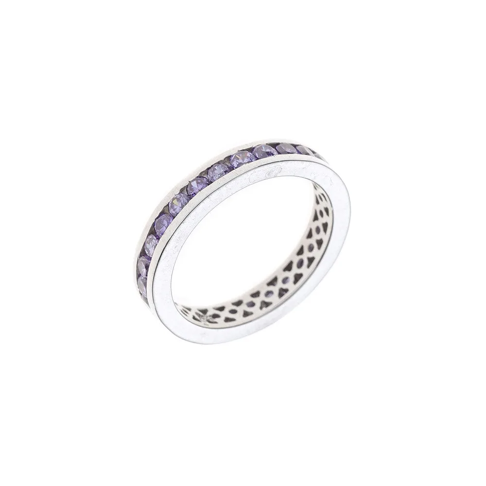 Damen Ring 925 Sterling Silber rhodiniert mit Zirkonia lila violett Silberring-56