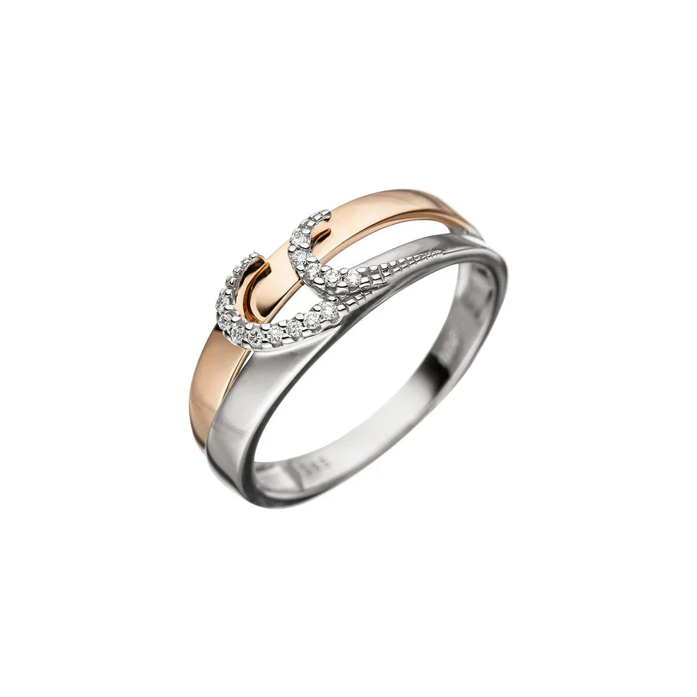 Damen Ring 585 Gold Weißgold Rotgold bicolor 13 Diamanten Brillanten Goldring-54