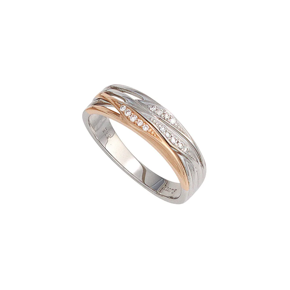 Damen Ring 585 Gold Weißgold Rotgold bicolor 14 Diamanten Brillanten Goldring-56