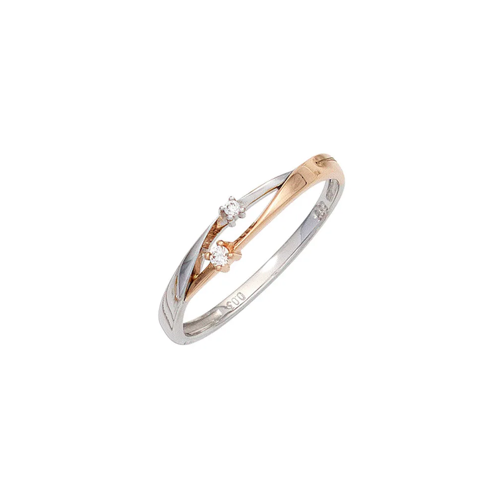 Damen Ring 585 Gold Weißgold Rotgold bicolor 2 Diamanten Brillanten Goldring-54