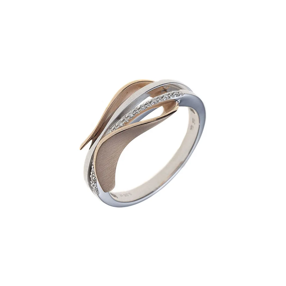 Damen Ring 585 Gold Weißgold Rotgold bicolor teilmatt 9 Diamanten Brillanten-56