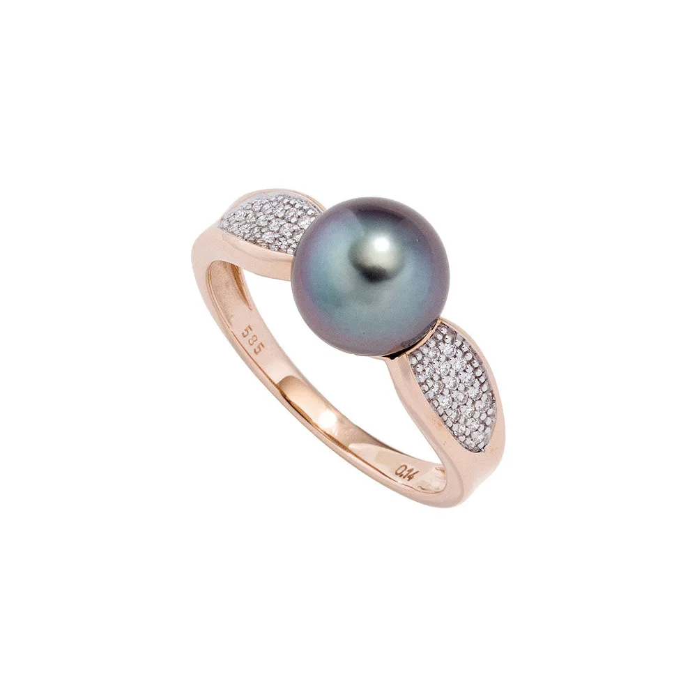 Damen Ring 585 Rotgold 1 Tahiti Perle 34 Diamanten Brillanten Perlenring-56