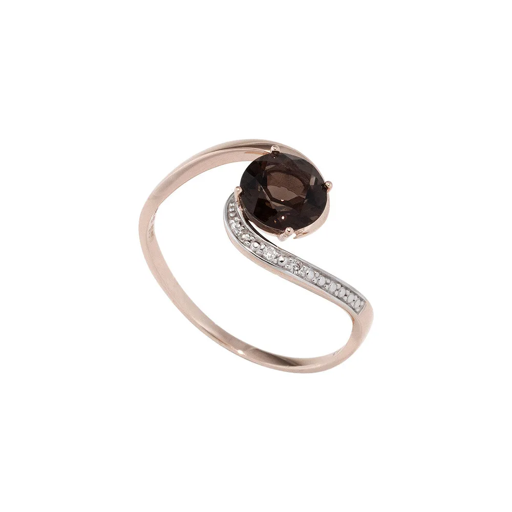 Damen Ring 585 Rotgold bicolor 1 Rauchquarz braun 3 Diamanten Brillanten-60