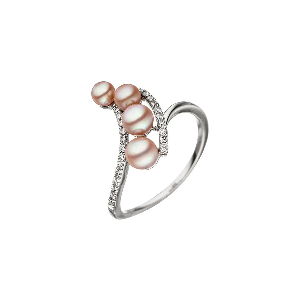 Damen Ring 585 Weißgold 4 Süßwasser Perlen rosa 24 Diamanten Brillanten-58
