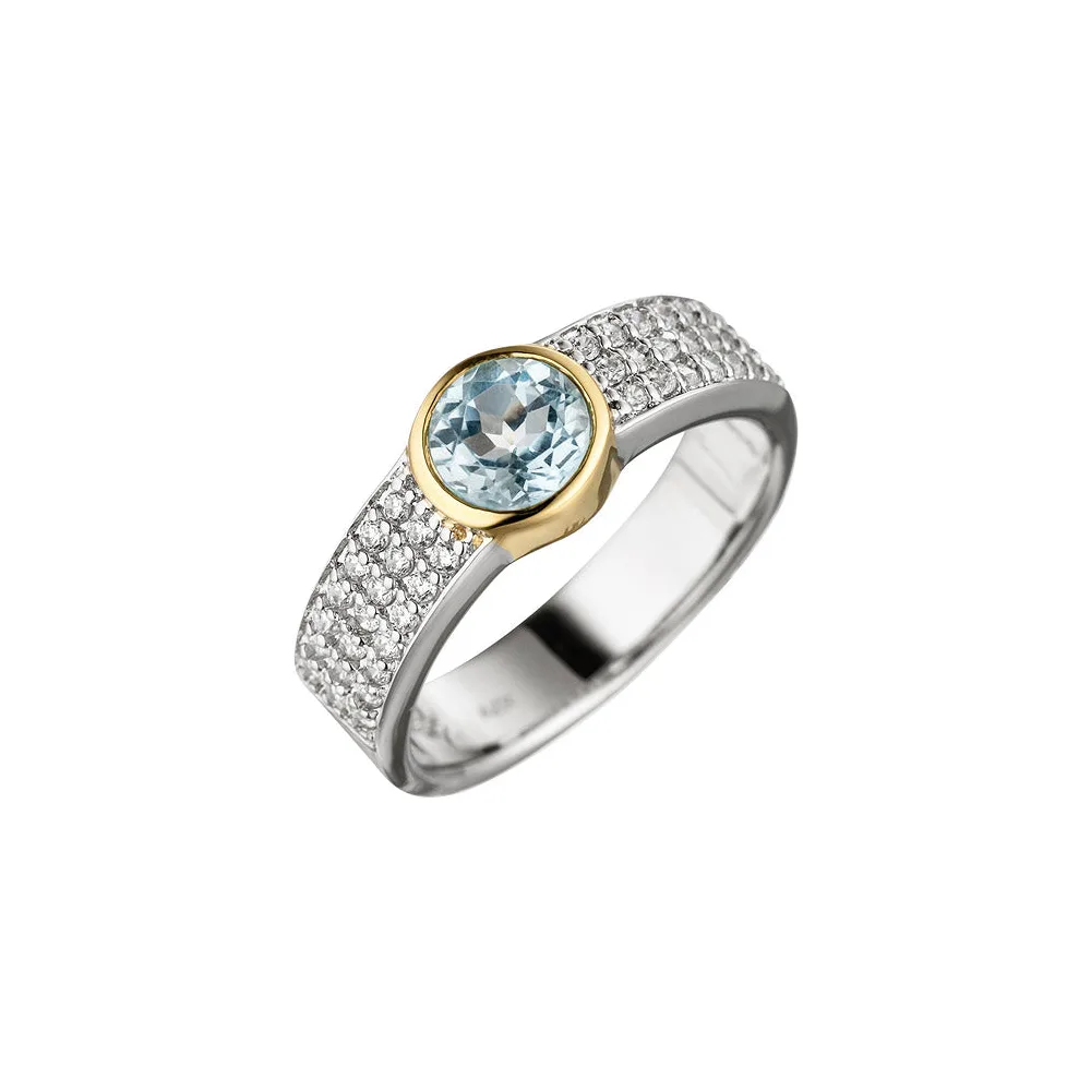 Damen Ring 925 Silber bicolor vergoldet 1 Blautopas hellblau blau mit Zirkonia-54