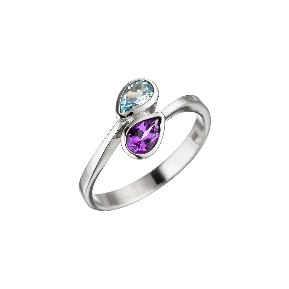 Damen Ring 925 Sterling Silber 1 Amethyst lila violett 1 Blautopas hellblau blau-52