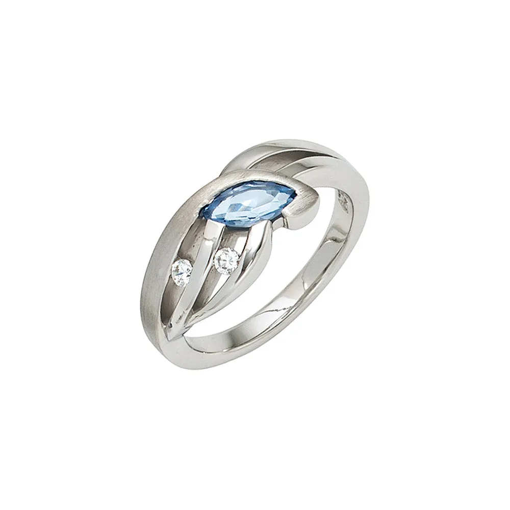Damen Ring 925 Sterling Silber mattiert mit Zirkonia hellblau blau Silberring-52