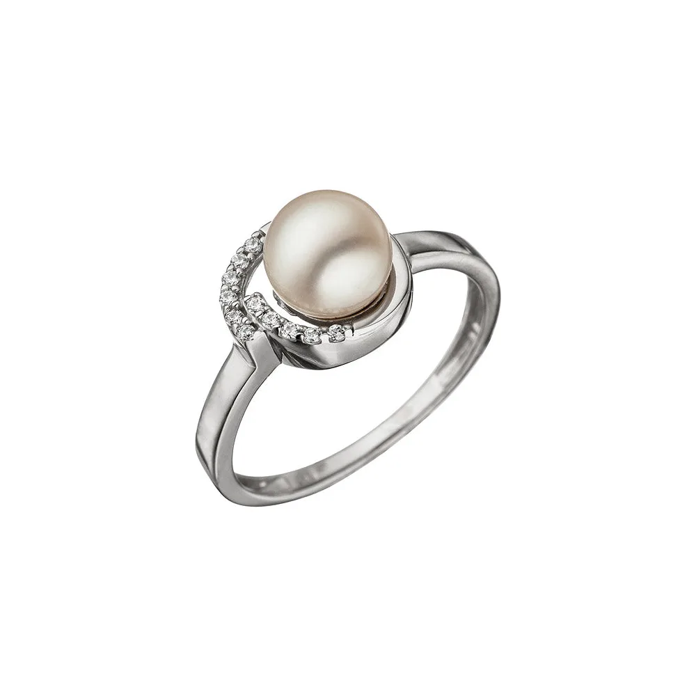 Damen Ring 925 Sterling Silber mit 1 Süßwasser Perle und Zirkonia Perlenring-54
