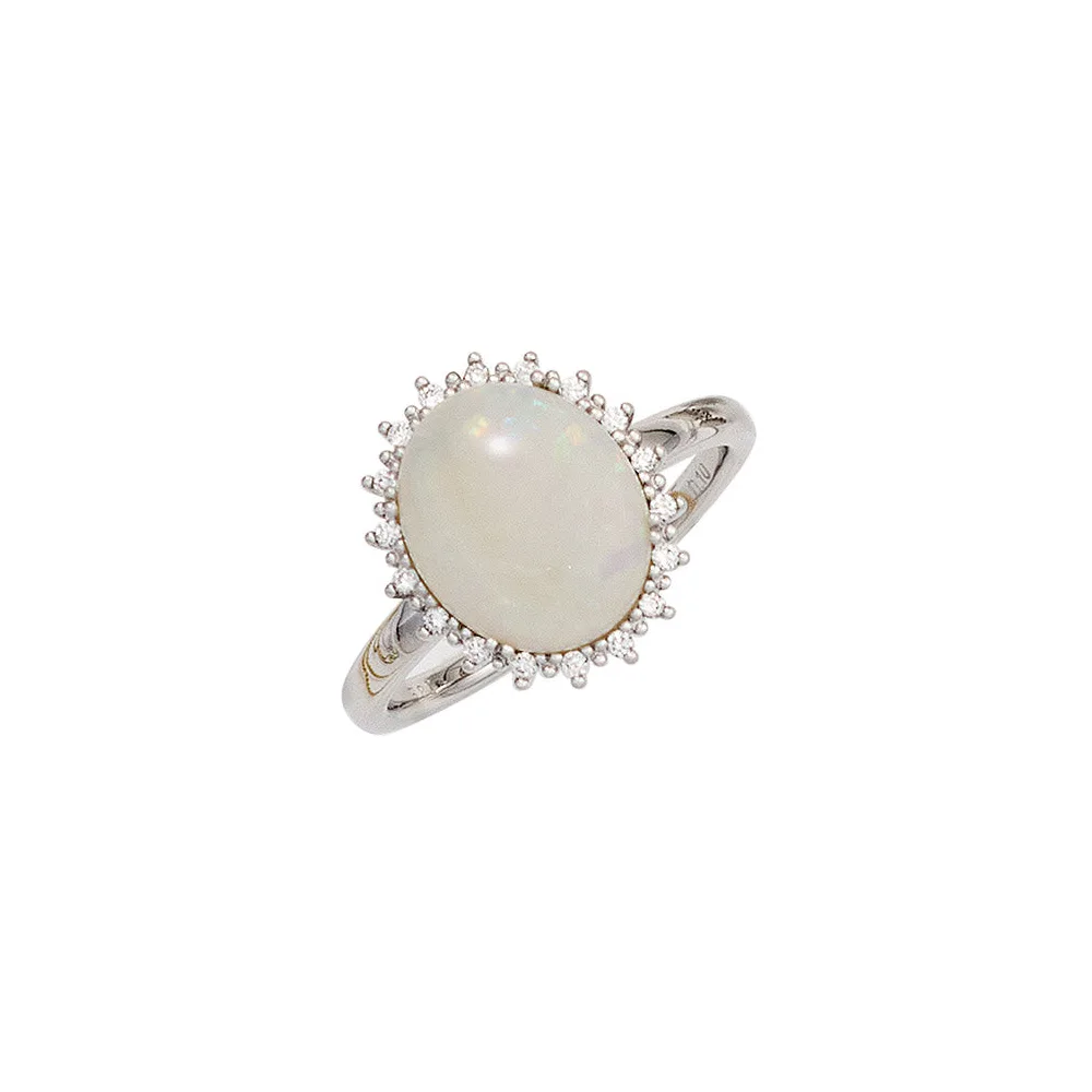 Damen Ring 585 Gold Weißgold 1 Opal 18 Diamanten Brillanten 0 10ct. Goldring-56