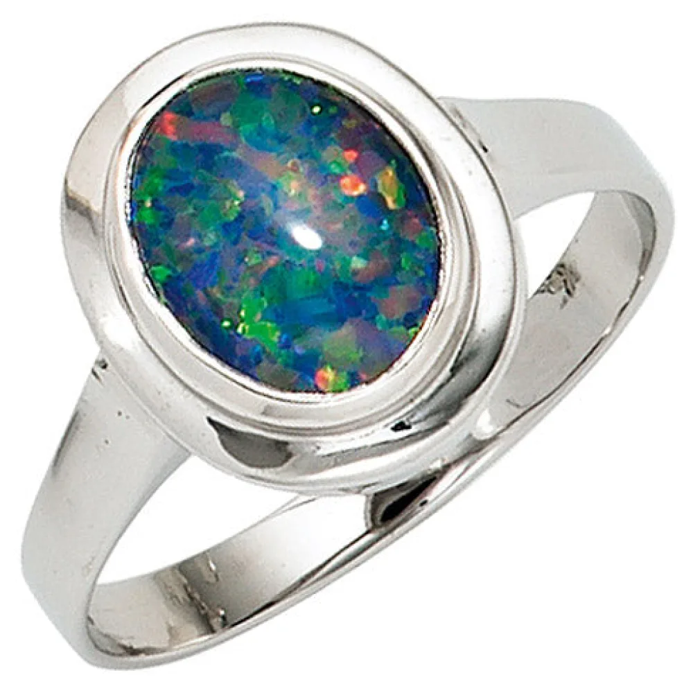 Damen Ring 585 Gold Weißgold 1 Opaltriplette Goldring-58