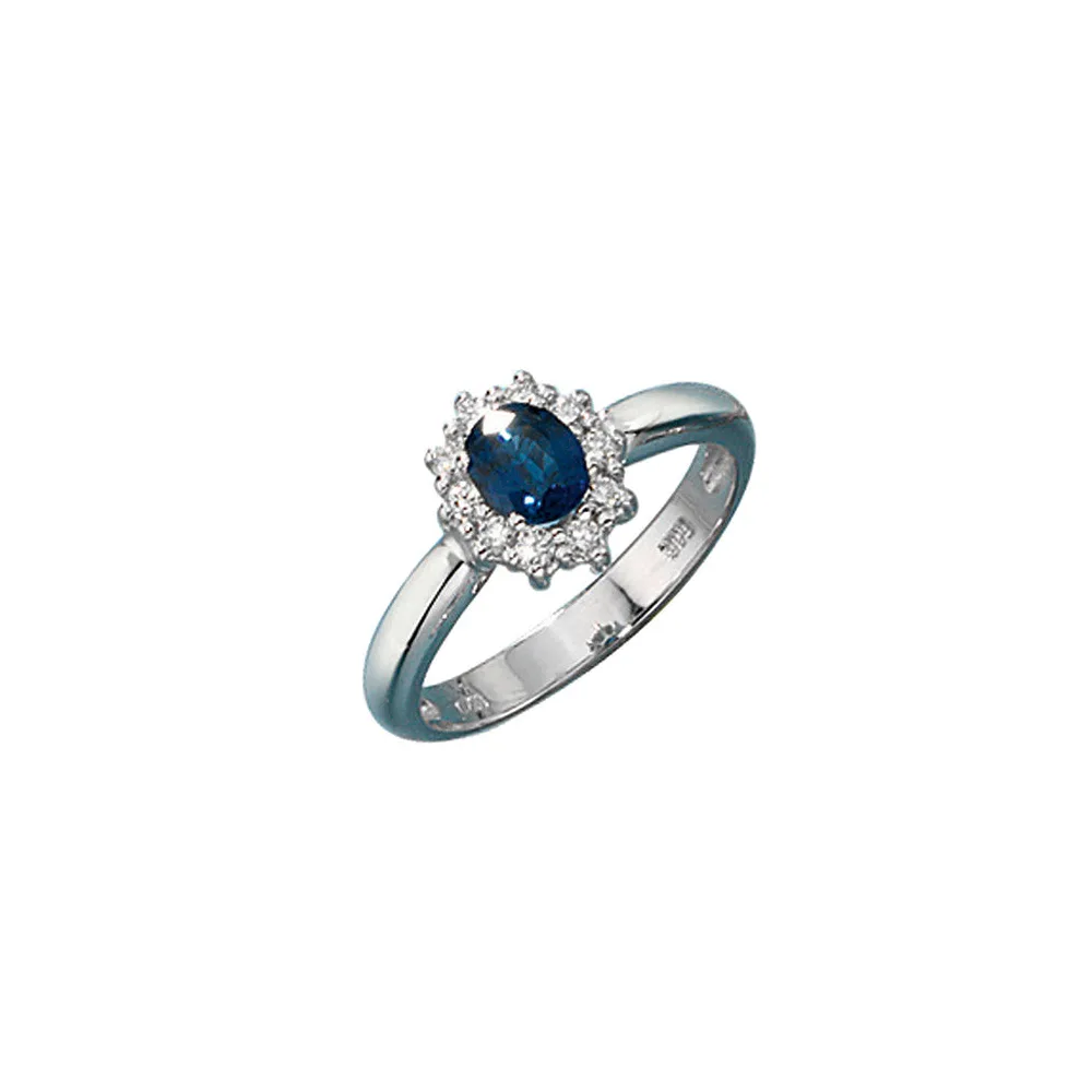 Damen Ring 585 Gold Weißgold 1 Safir blau 10 Diamanten Brillanten Goldring-58