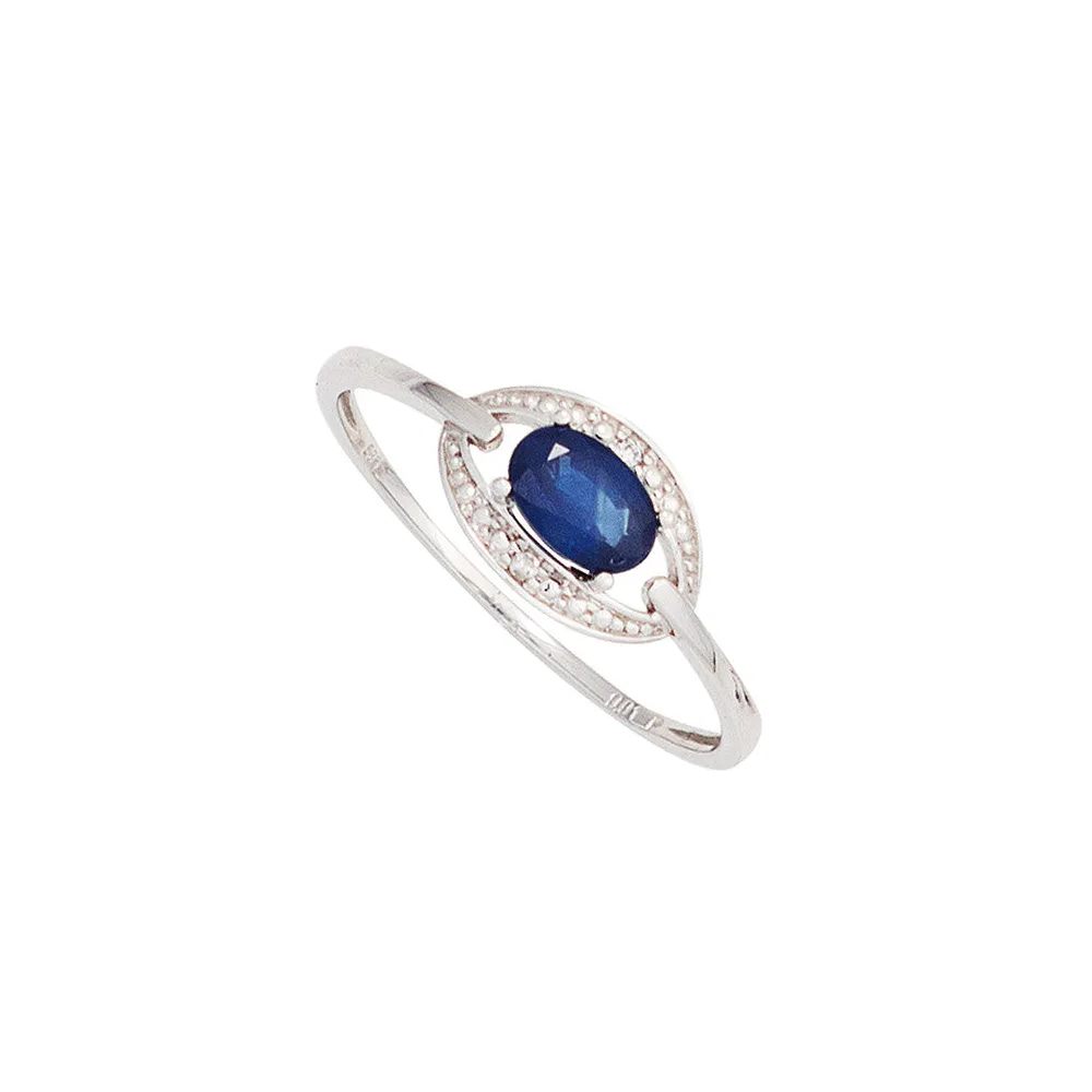 Damen Ring 585 Gold Weißgold 1 Safir blau 2 Diamanten Brillanten Goldring-56