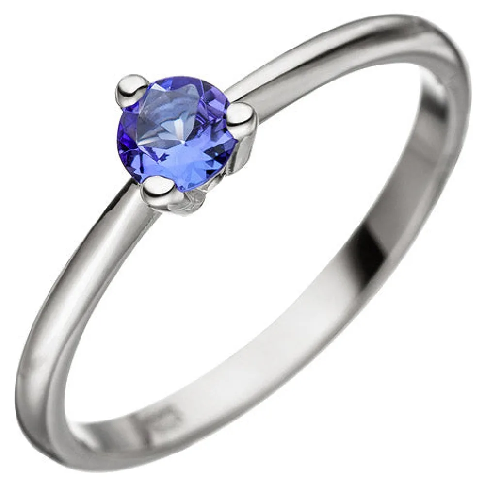 Damen Ring 585 Gold Weißgold 1 Tansanit blau Weißgoldring-52