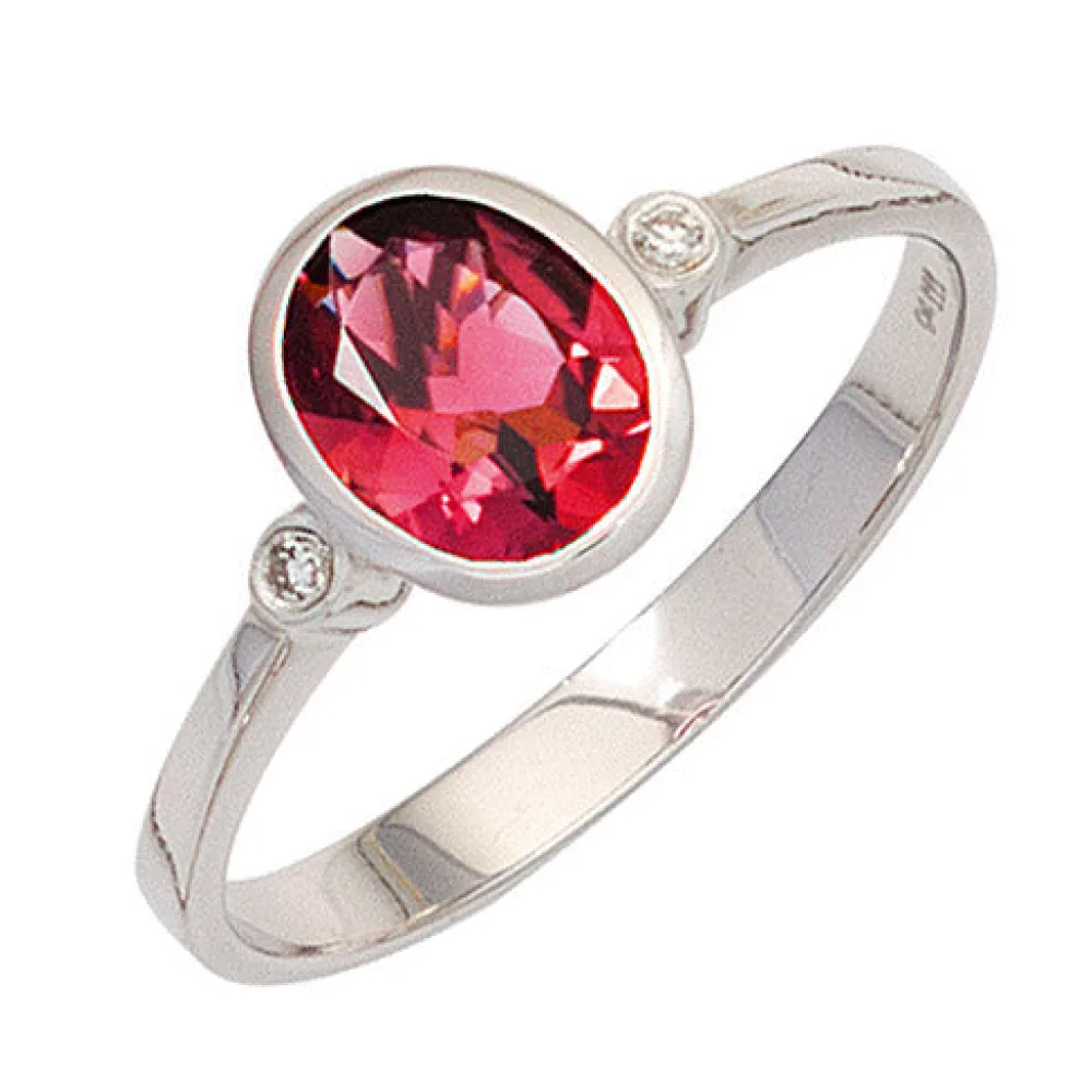 Damen Ring 585 Gold Weißgold 1 Turmalin rosa 2 Diamanten Goldring-54