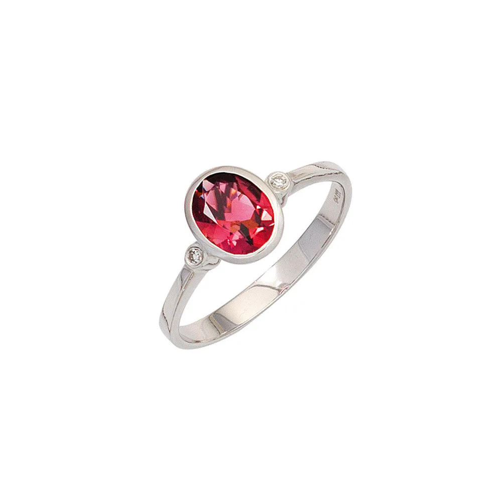 Damen Ring 585 Gold Weißgold 1 Turmalin rosa 2 Diamanten Goldring-58