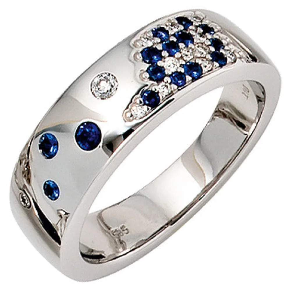 Damen Ring 585 Gold Weißgold 13 Diamanten Brillanten 0 10ct. 15 Safire blau-58