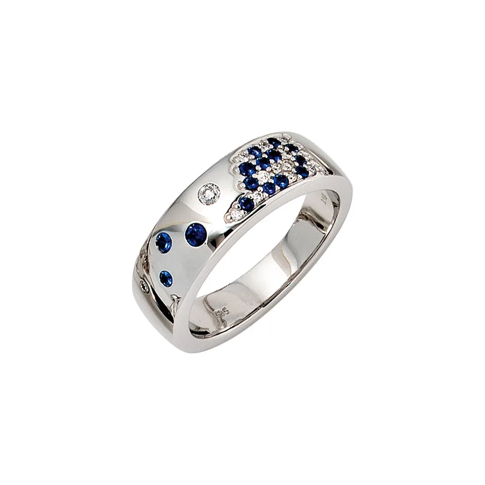 Damen Ring 585 Gold Weißgold 13 Diamanten Brillanten 0 10ct. 15 Safire blau-58