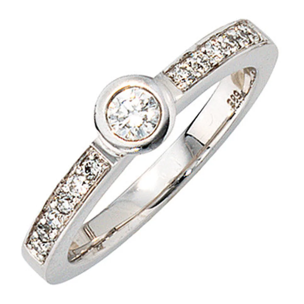 Damen Ring 585 Gold Weißgold 13 Diamanten Brillanten 0 34ct. Weißgoldring-56