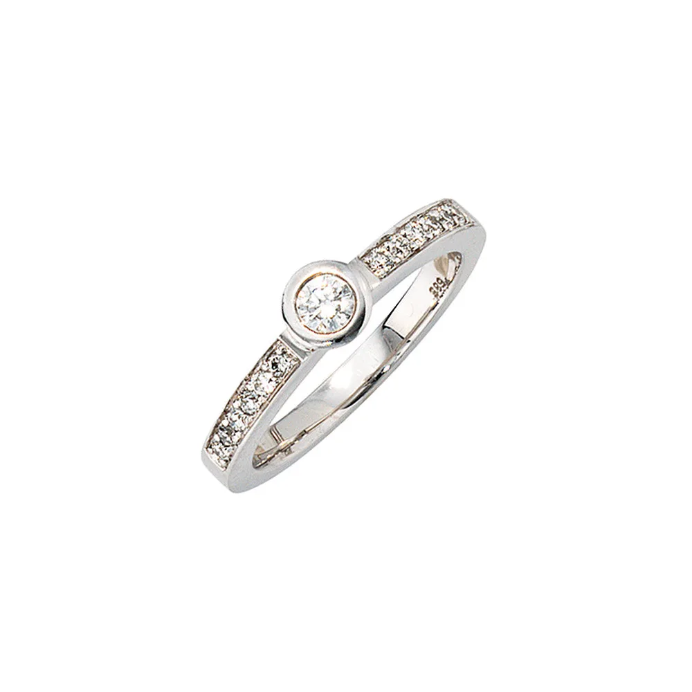 Damen Ring 585 Gold Weißgold 13 Diamanten Brillanten 0 34ct. Weißgoldring-58