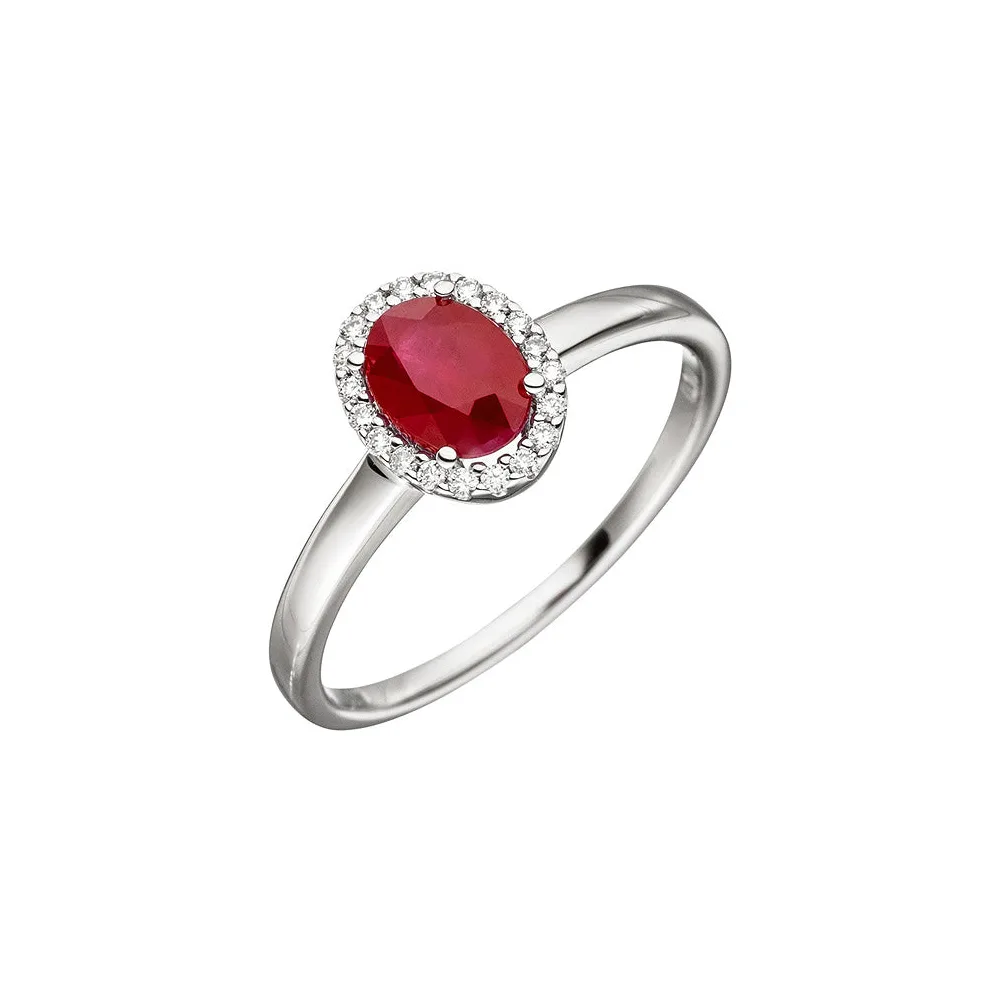 Damen Ring 585 Gold Weißgold 20 Diamanten Brillanten 1 Rubin rot Rubinring-56
