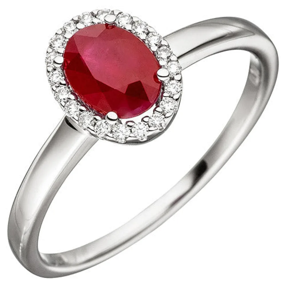 Damen Ring 585 Gold Weißgold 20 Diamanten Brillanten 1 Rubin rot Rubinring-58