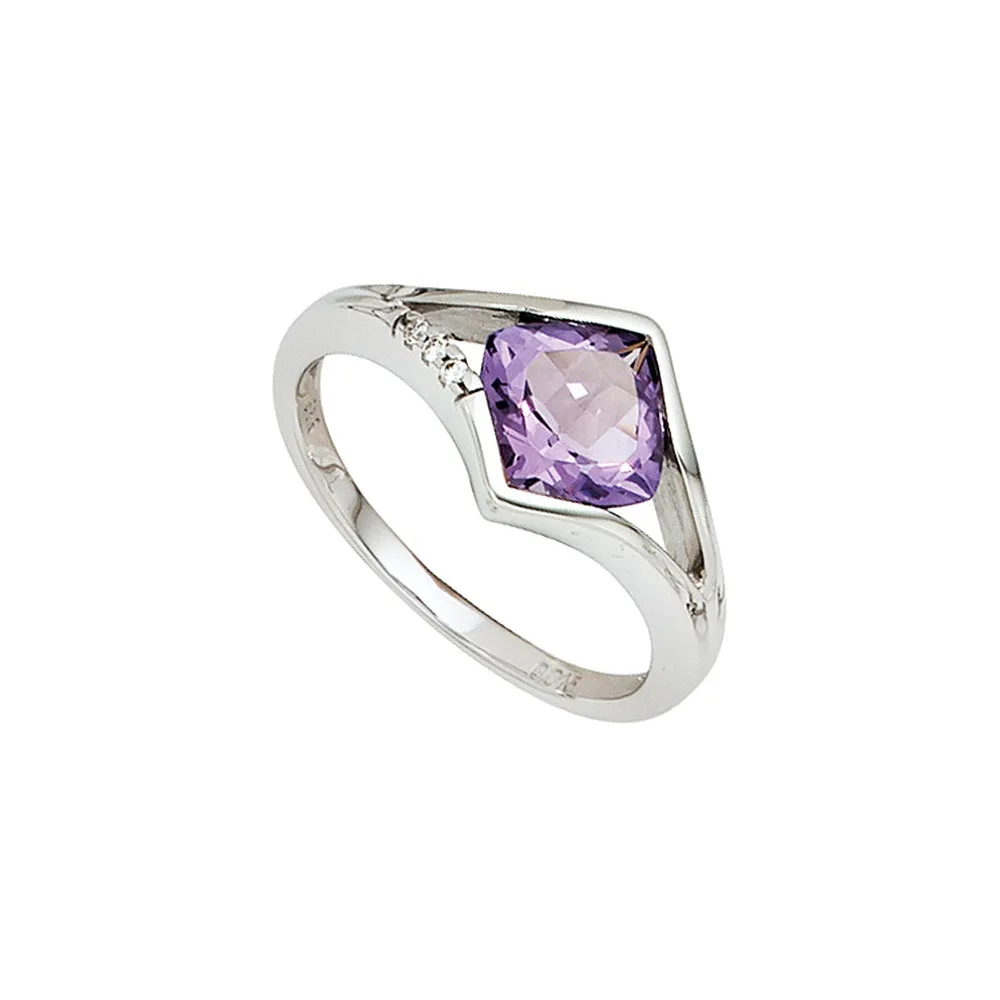 Damen Ring 585 Gold Weißgold 3 Diamanten Brillanten 1 Amethyst lila violett-58