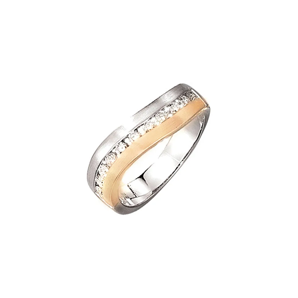 Damen Ring 585 Gold Weißgold Gelbgold bicolor matt 11 Diamanten Brillanten-60