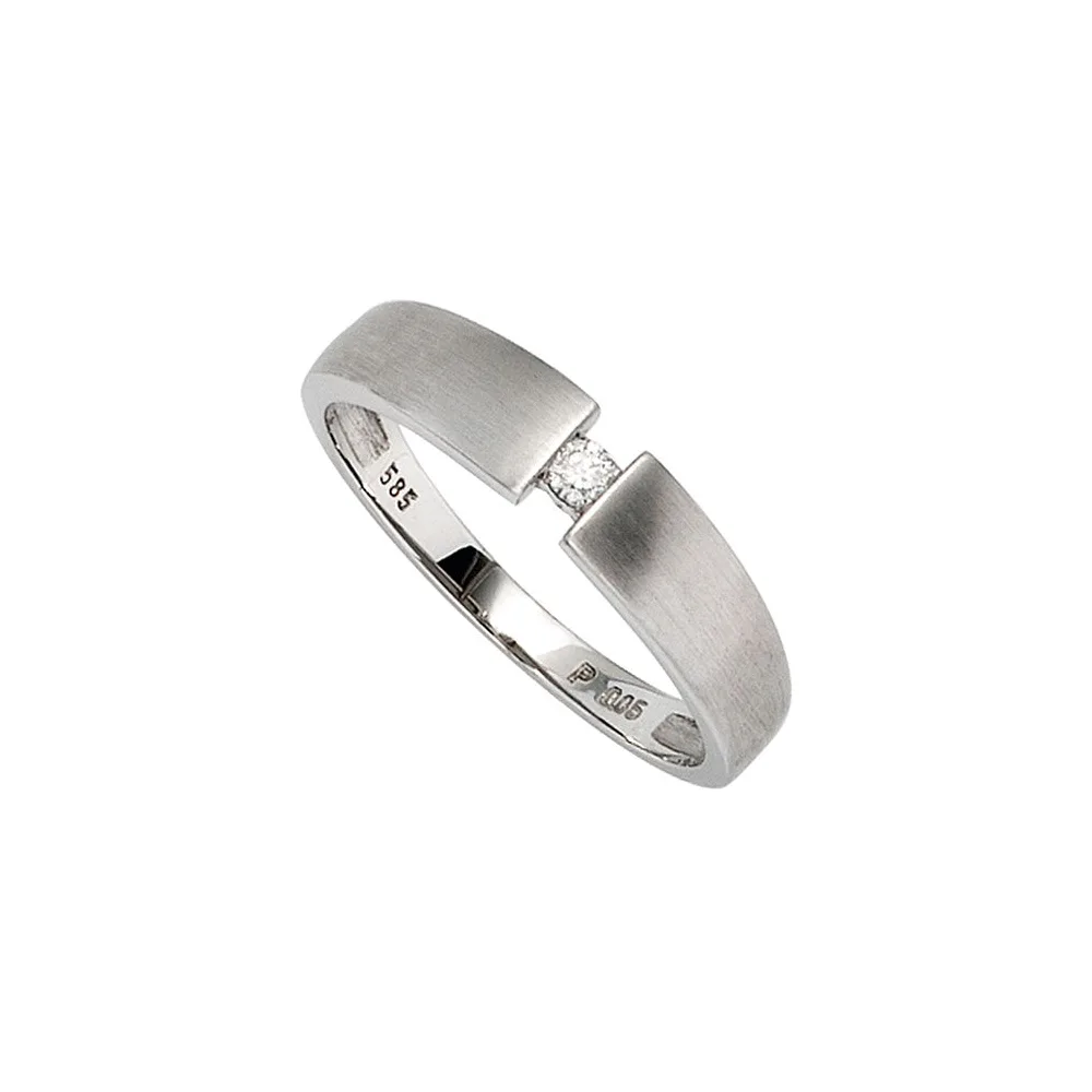 Damen Ring 585 Gold Weißgold matt 1 Diamant Brillant 0 05ct. Weißgoldring-56