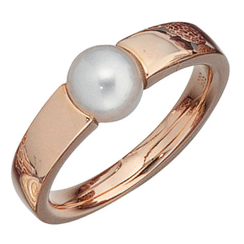 Damen Ring 585 Gold Rotgold 1 Süßwasser Perle Goldring Perlenring-58