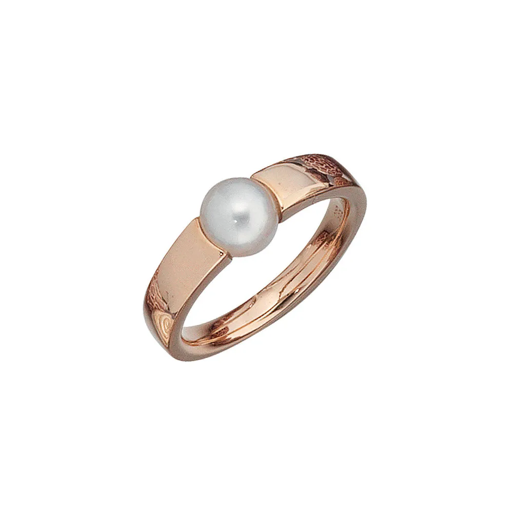 Damen Ring 585 Gold Rotgold 1 Süßwasser Perle Goldring Perlenring-58