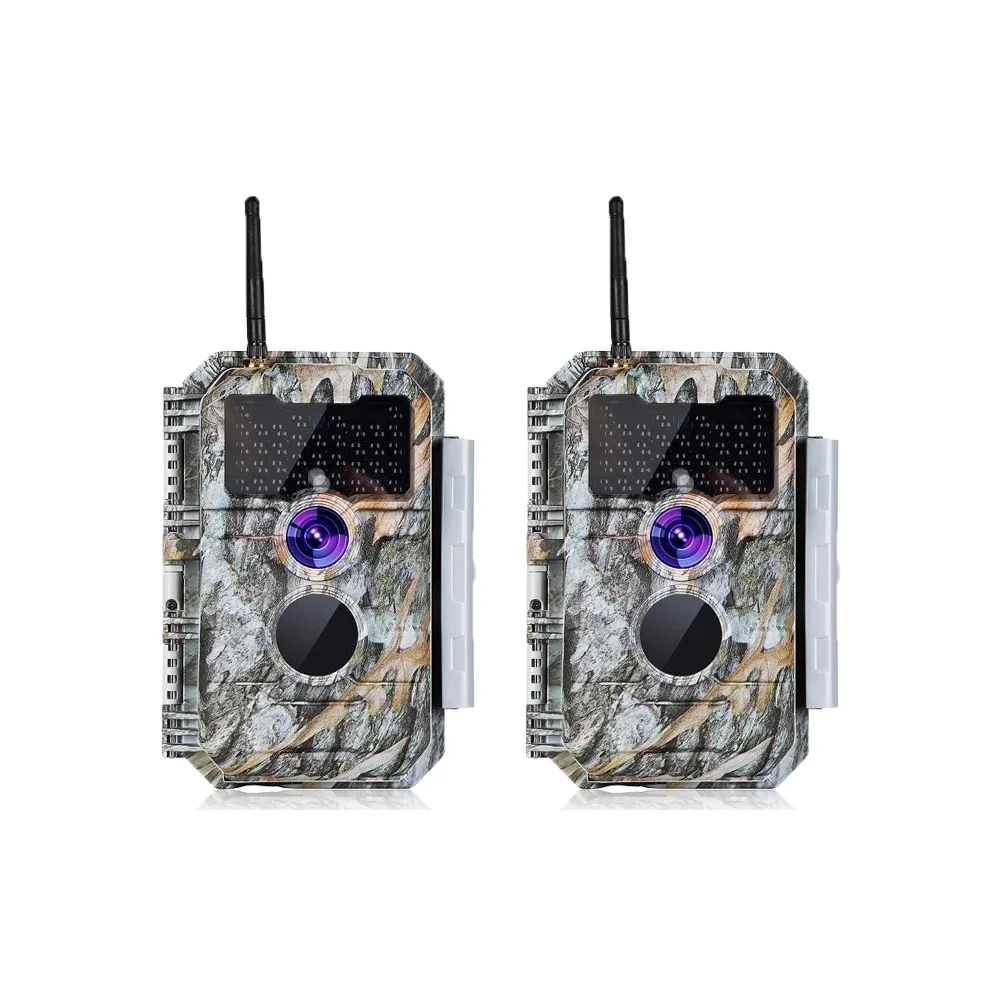 2-tlg. Wildkamera Wlan Fotofalle Jagdkamera Wildtierkamera 64MP 1296P 0,1s Schnelle Trigger Geschwindigkeit Nachtsicht Bewegungsmelder 110°PIR IP66 Wasserdichter | W600 Tannenasch