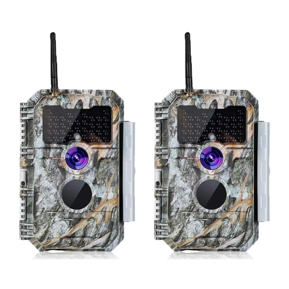2-tlg. Wildkamera Wlan Fotofalle Jagdkamera Wildtierkamera 64MP 1296P 0,1s Schnelle Trigger Geschwindigkeit Nachtsicht Bewegungsmelder 110°PIR IP66 Wasserdichter | W600 Tannenasch