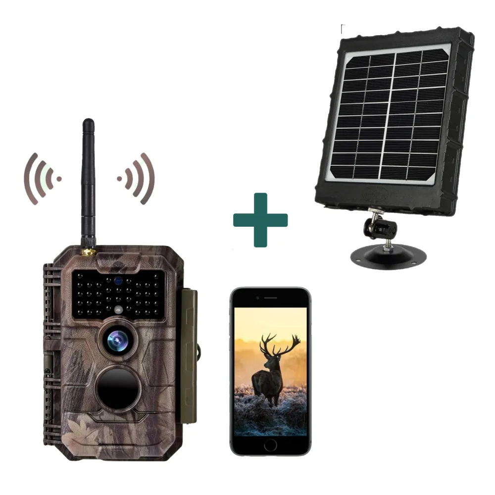 Bundle Wildkamera Wildtierkamera Jagdkamera Wlan 64MP 1296P 0,1s Auslöserzeit Bewegungsmelder 110°PIR und Solarpanel-Kits 8000mAh 12V/9V/6V| W600 Rot