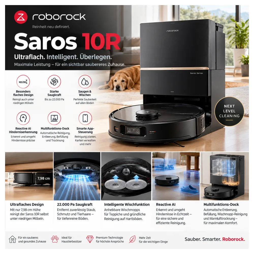Roborock Saros 10R Saugroboter – Premium Saug- & Wischroboter