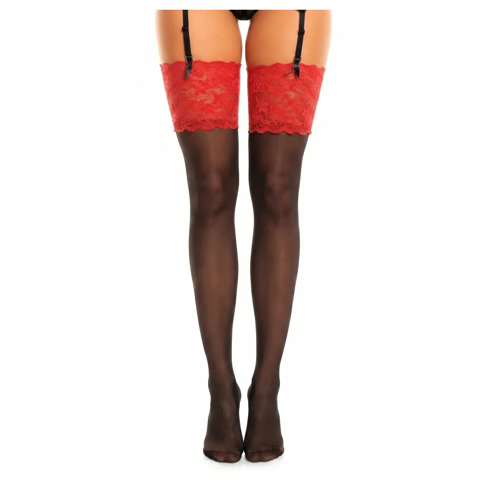 Glamory Luxury 20 Strapsstrümpfe - Black / Red | Farbe: Black / Red | Größe: 40-42 – Bild 3