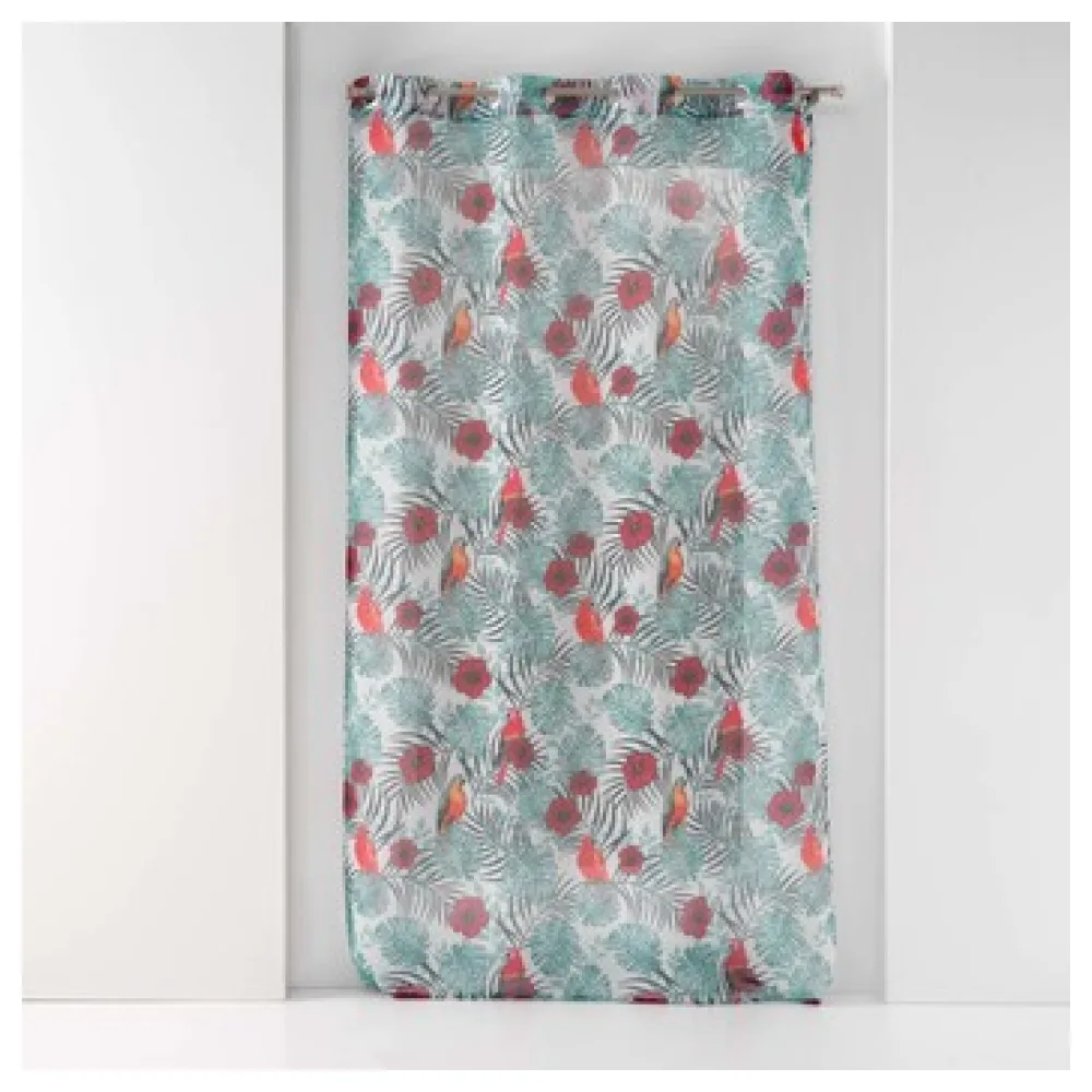 Függönyök Douceur d intérieur PANNEAU A OEILLETS 140 x 240 CM VOILE SABLE IMPRIME CARACAS BLAN