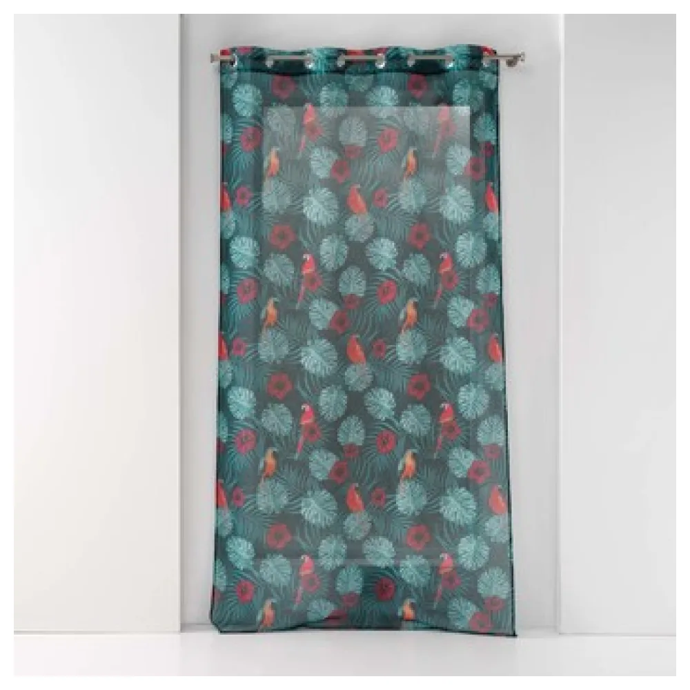 Függönyök Douceur d intérieur PANNEAU A OEILLETS 140 x 240 CM VOILE SABLE IMPRIME CARACAS BLEU