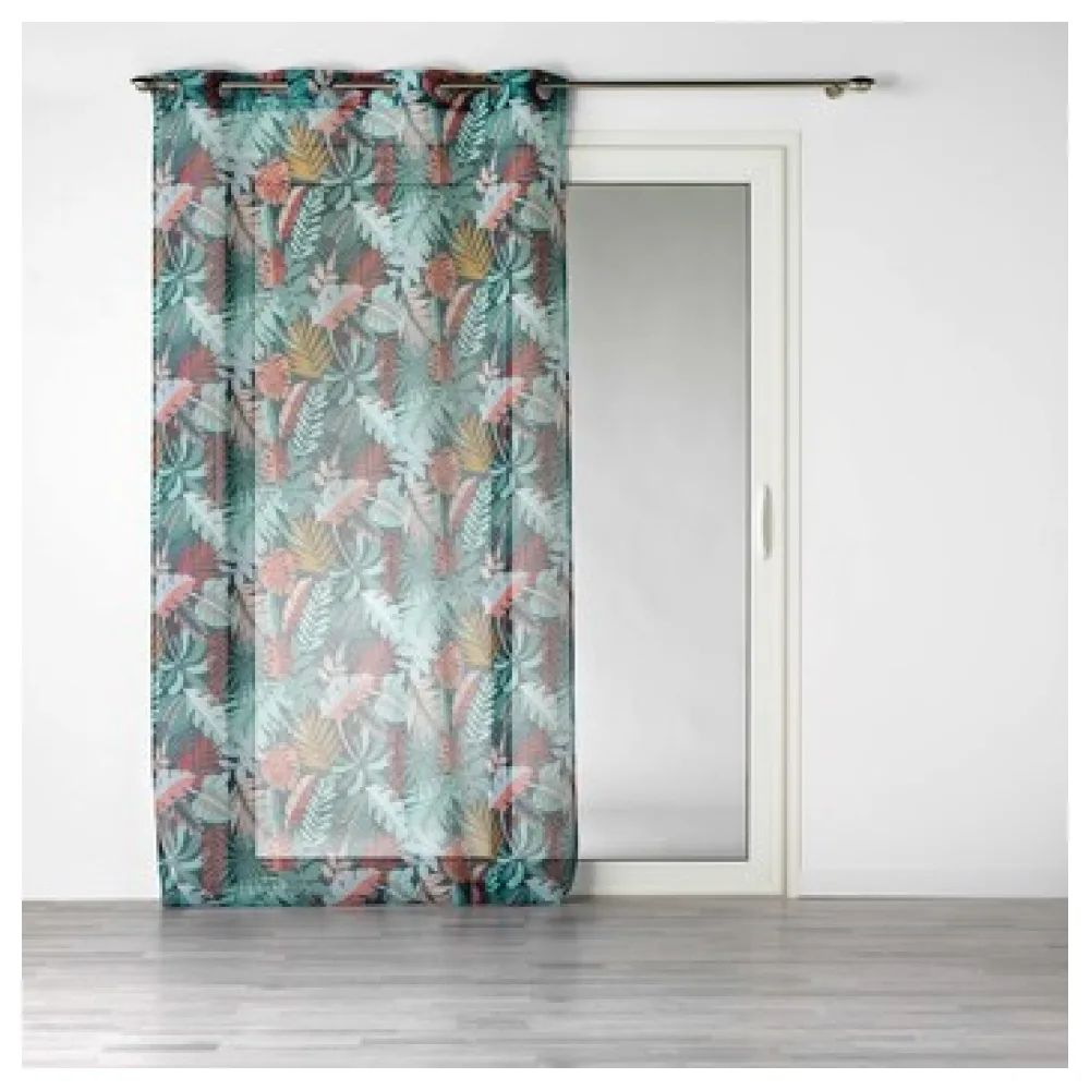 Függönyök Douceur d intérieur PANNEAU A OEILLETS 140 x 240 CM VOILE SABLE IMPRIME JACALA BLEU