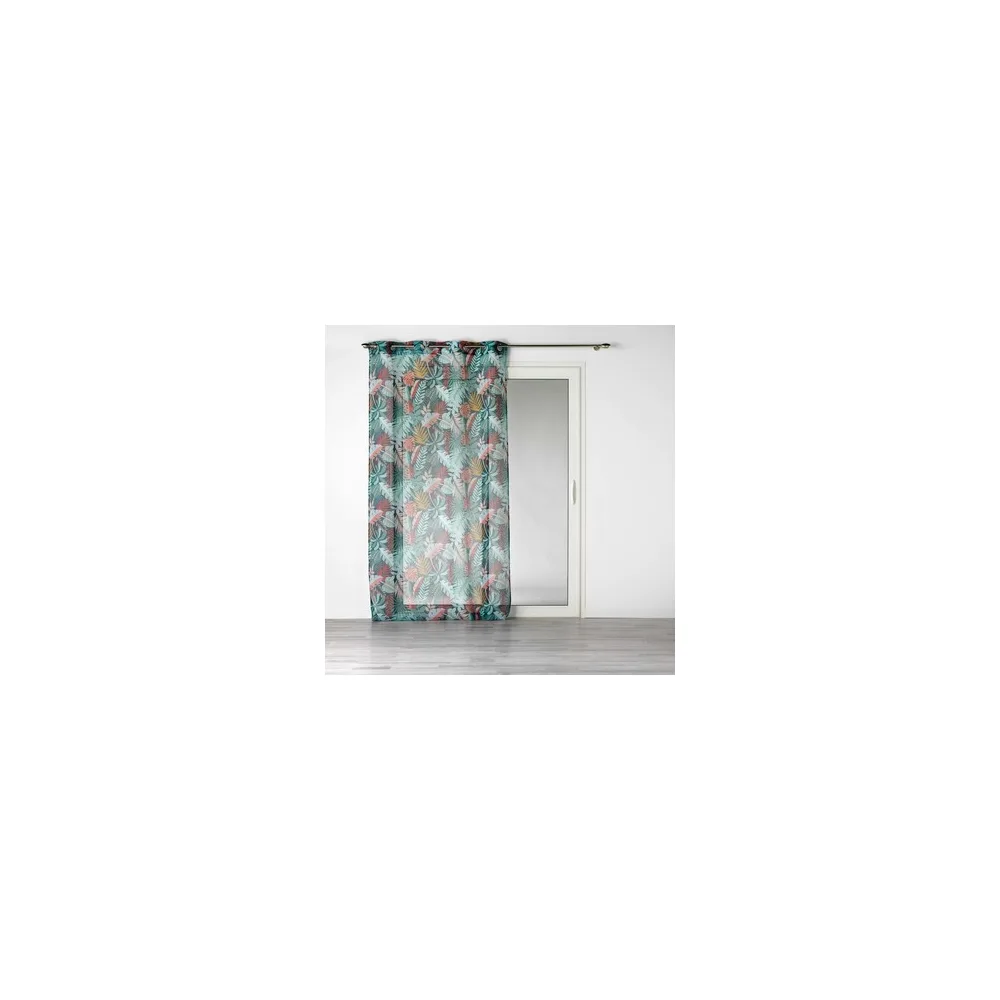 Függönyök Douceur d intérieur PANNEAU A OEILLETS 140 x 240 CM VOILE SABLE IMPRIME JACALA BLEU