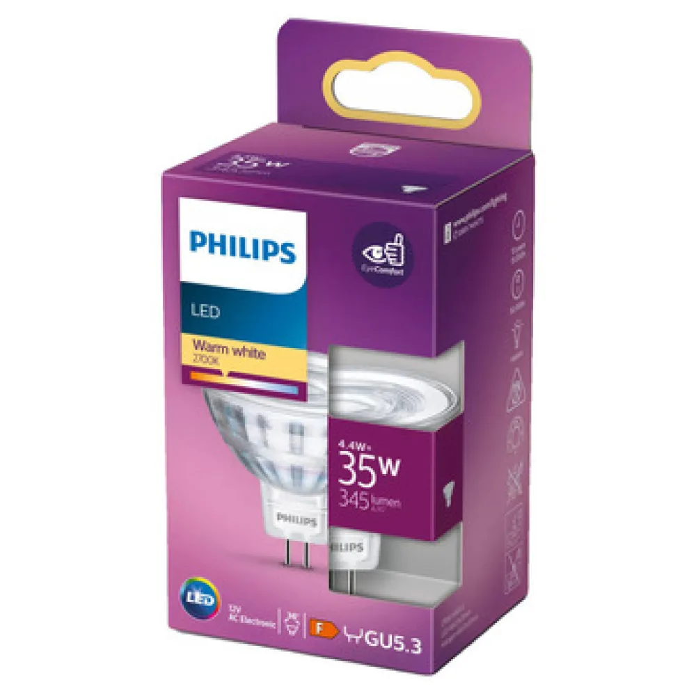 Spot lámpák Philips Ampoule led 35w mr16 blanche chaude 4.4W