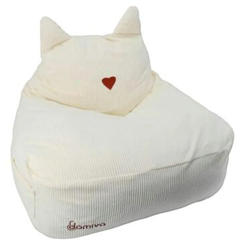 Fotel Domiva Pouf Félin en velours côtelé beige pour enfants
