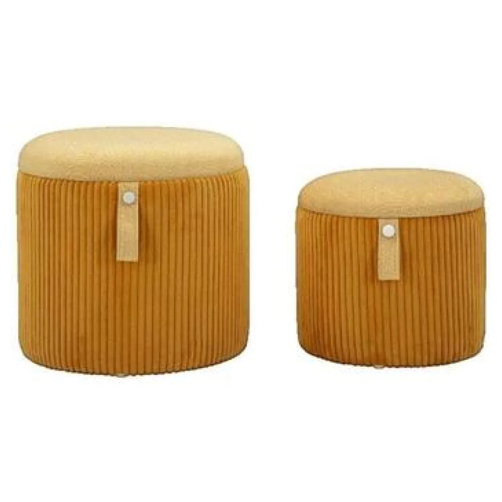 Puffok Atmosphera Poufs Luxe contemporain jaune moutarde lot de 2