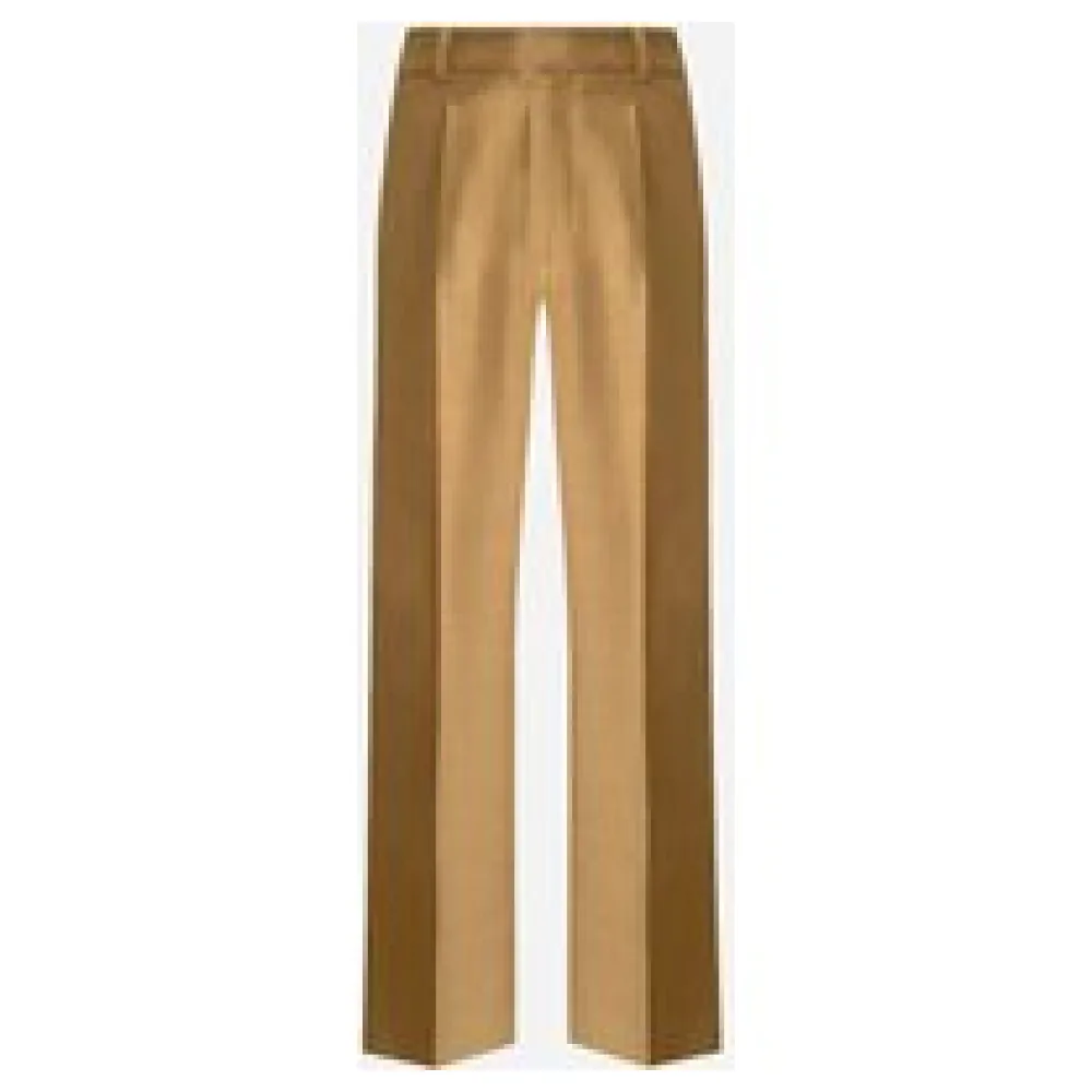 Pantalon taille haute plissé en laine froide épaisse de fabrication française | Taille: Il 44 / fr 38 / US 28 / XS | Couleur: chameau | Matériel: Laine – Bild 2