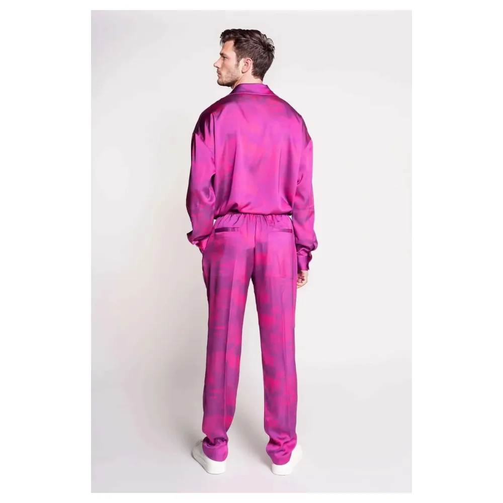 Pantalon Imprimé Savane 100% Soie Fabrication Française | Taille: XS | Couleur: Rose | Matériel: Soie – Bild 5