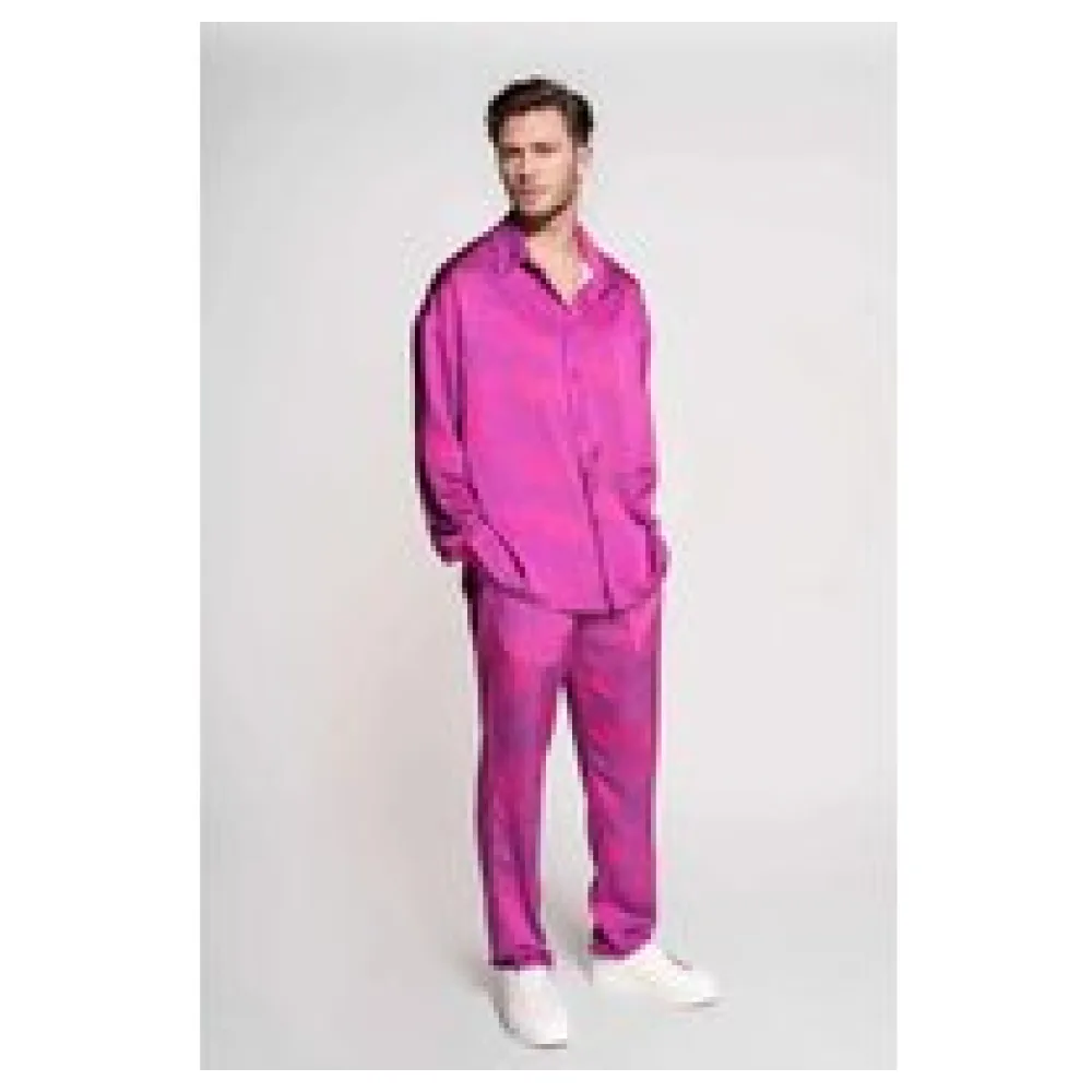 Pantalon Imprimé Savane 100% Soie Fabrication Française | Taille: XS | Couleur: Rose | Matériel: Soie – Bild 2