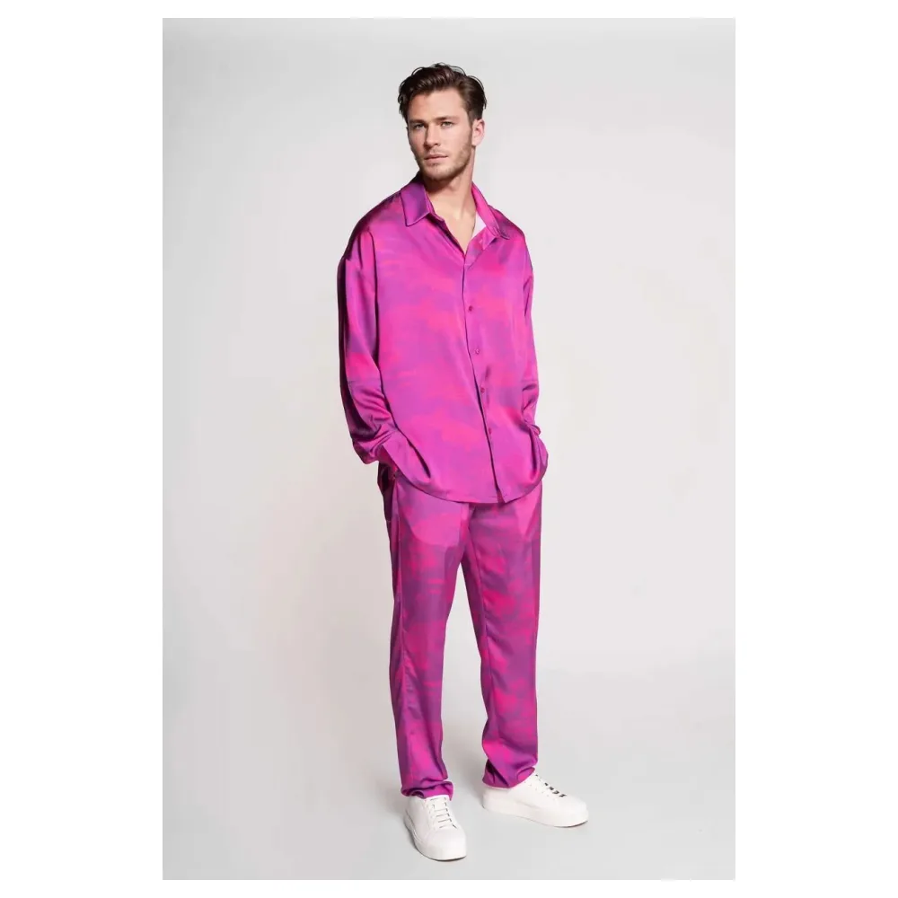 Pantalon Imprimé Savane 100% Soie Fabrication Française | Taille: S | Couleur: Rose | Matériel: Soie