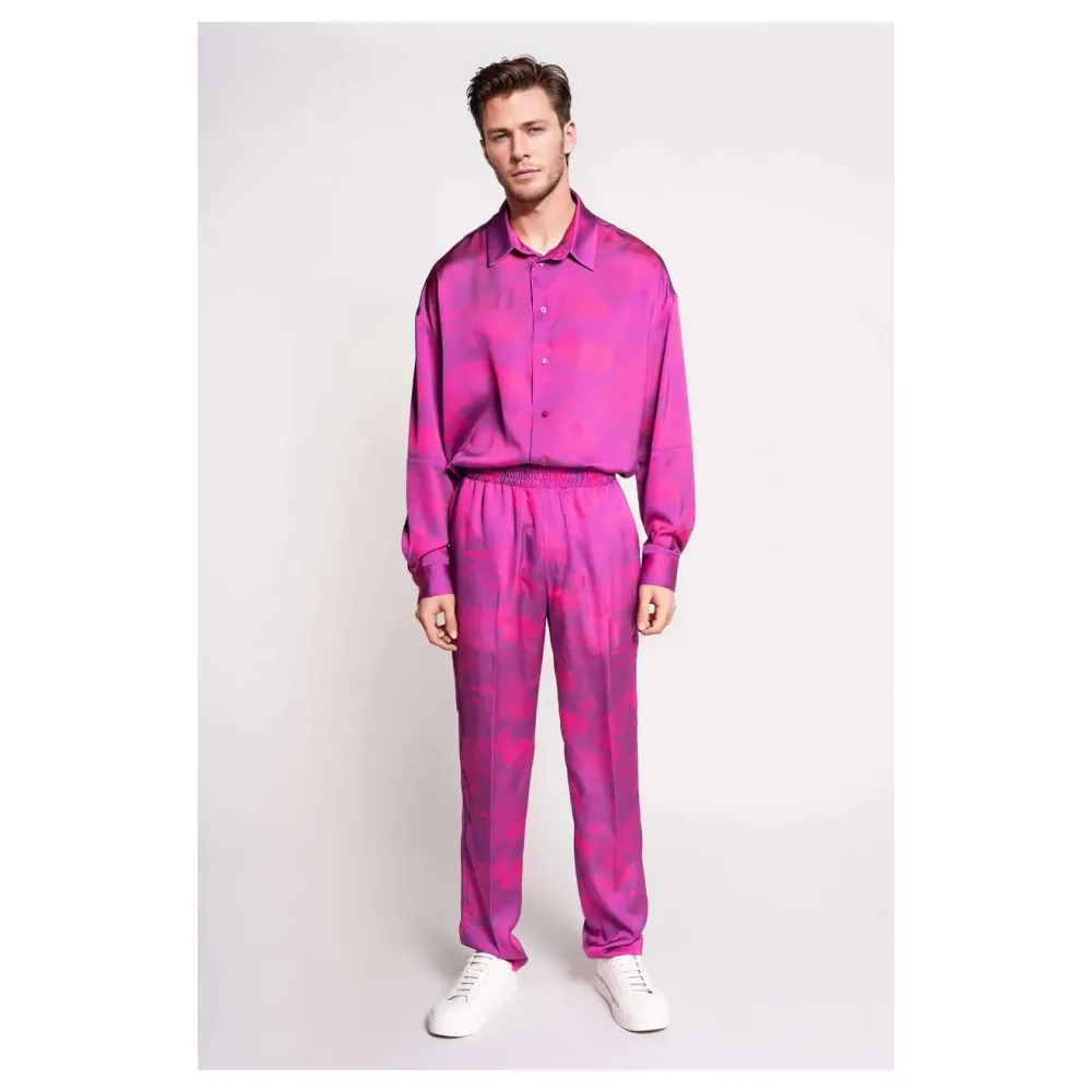Pantalon Imprimé Savane 100% Soie Fabrication Française | Taille: S | Couleur: Rose | Matériel: Soie – Bild 6