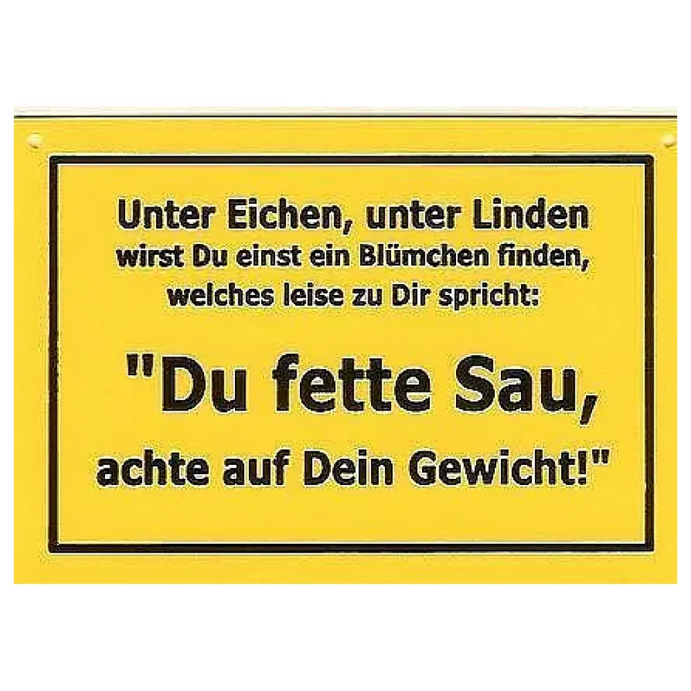 Schild als Postkarte mit Spruch: Du fette Sau
