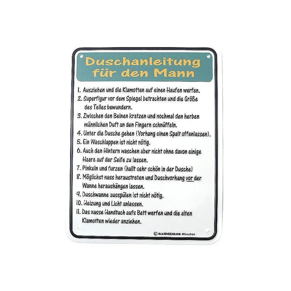 Funschild - Duschanleitung für den Mann -