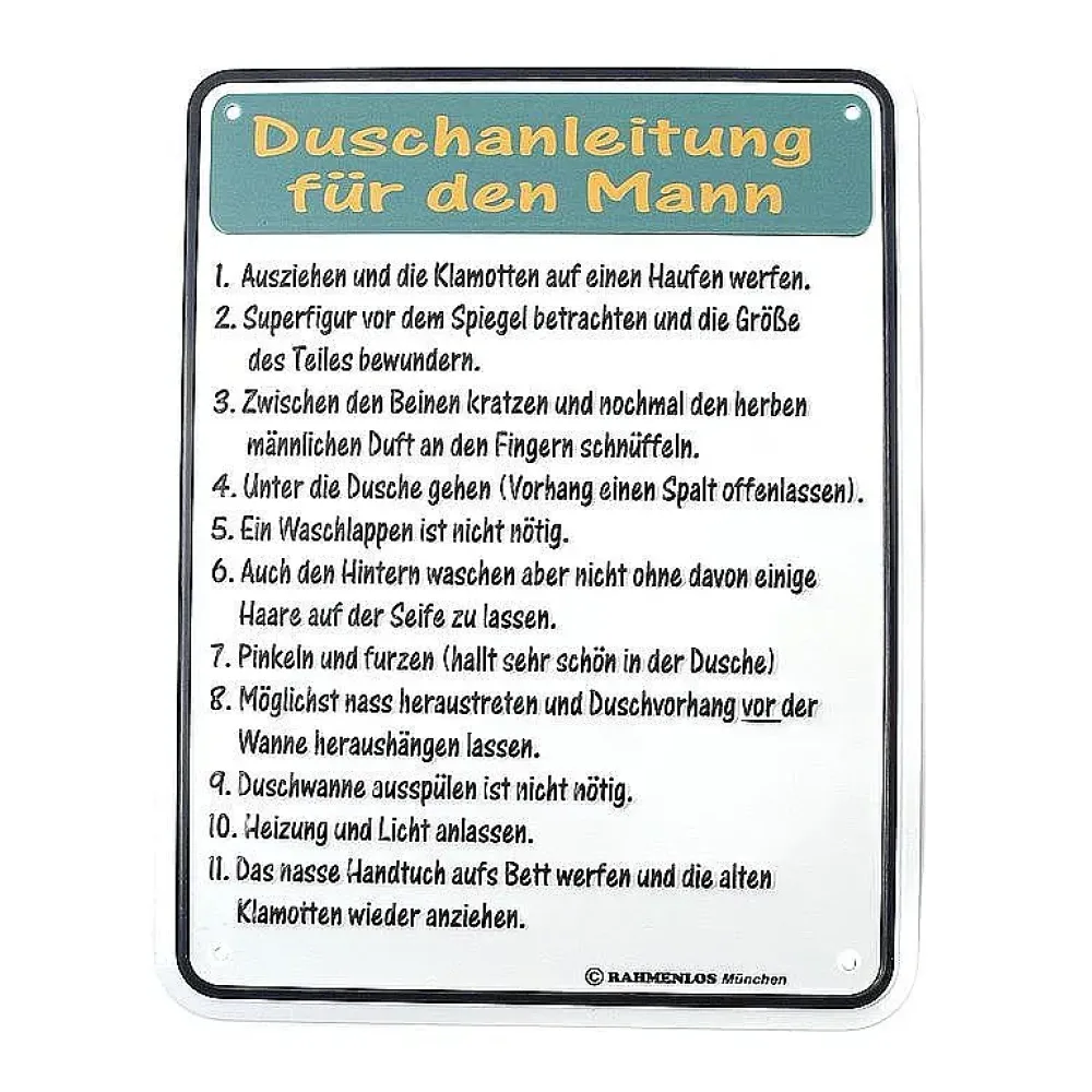 Funschild - Duschanleitung für den Mann -